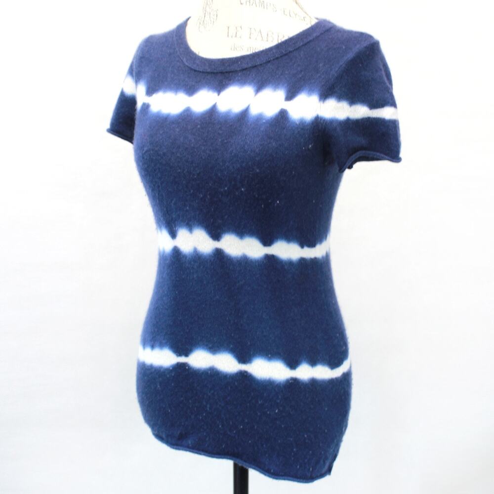J.Crew 100% Cashmere Blue Tie-Dye Sweater Pullover Short Sleeve Cozy Preppy XS
